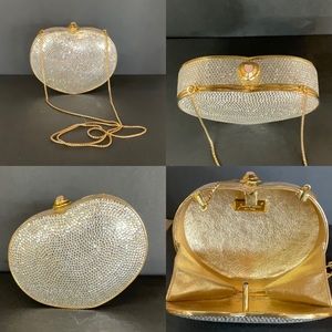 Y2K early 2000s Judith Lieber Heart & Soul Swarovski Crystal minaudière clutch